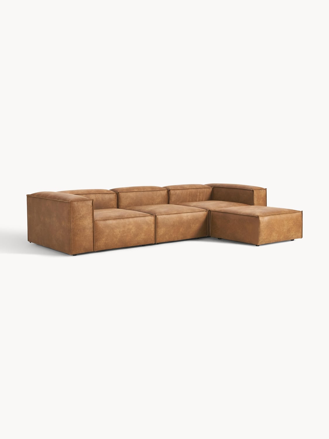 Lennon Modular Sofa (4-seater) in Leather with Ottoman (left/right) — Camel