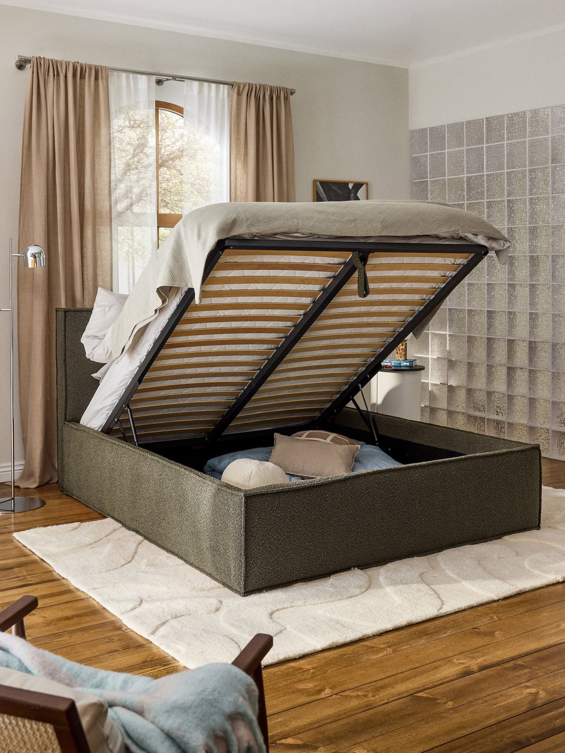 Dream Bouclé Upholstered Bed with Storage — Dark Grey