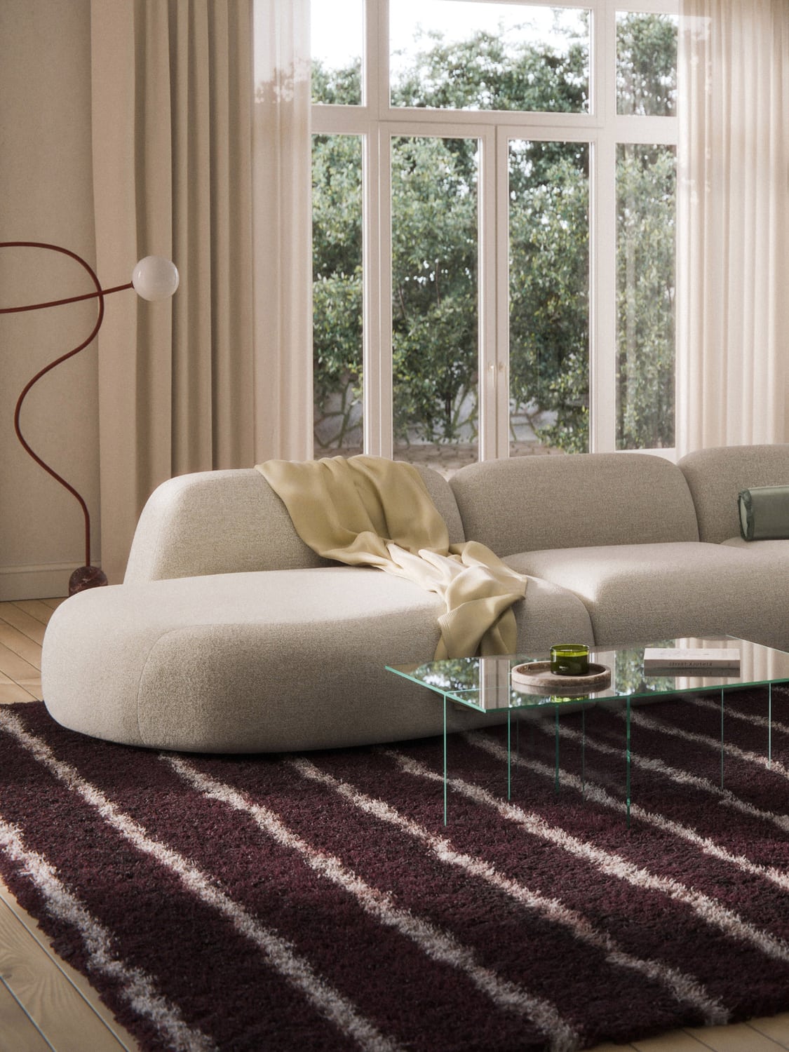 Wolke Bouclé-Chaise-Module — Blush