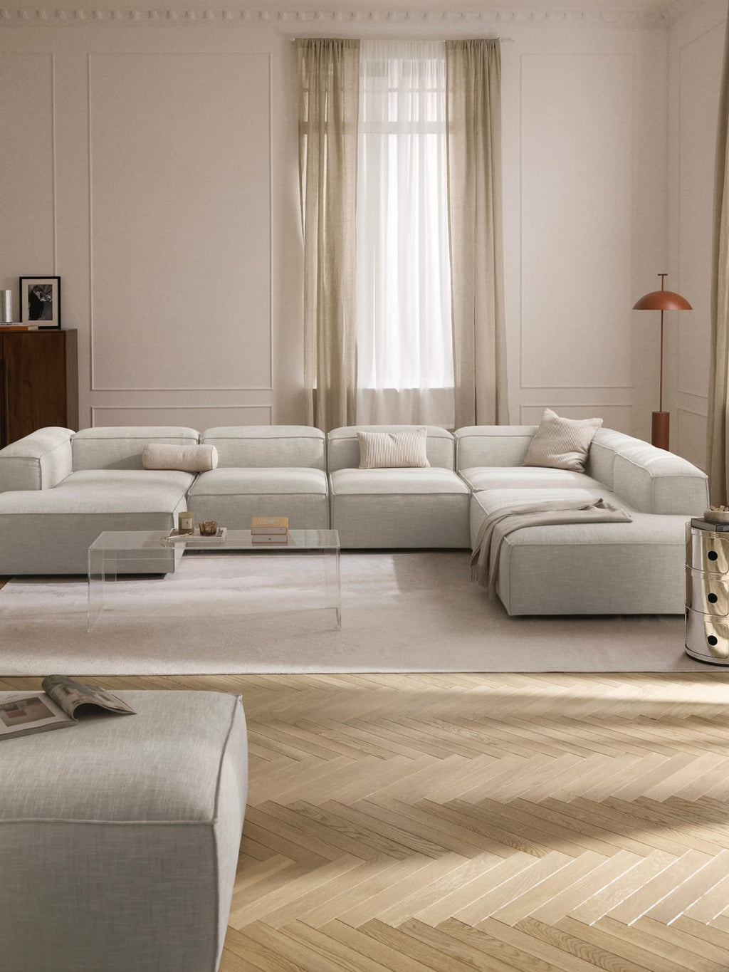 Lennon Modular XL Sofa in Linen Blend — Light Grey