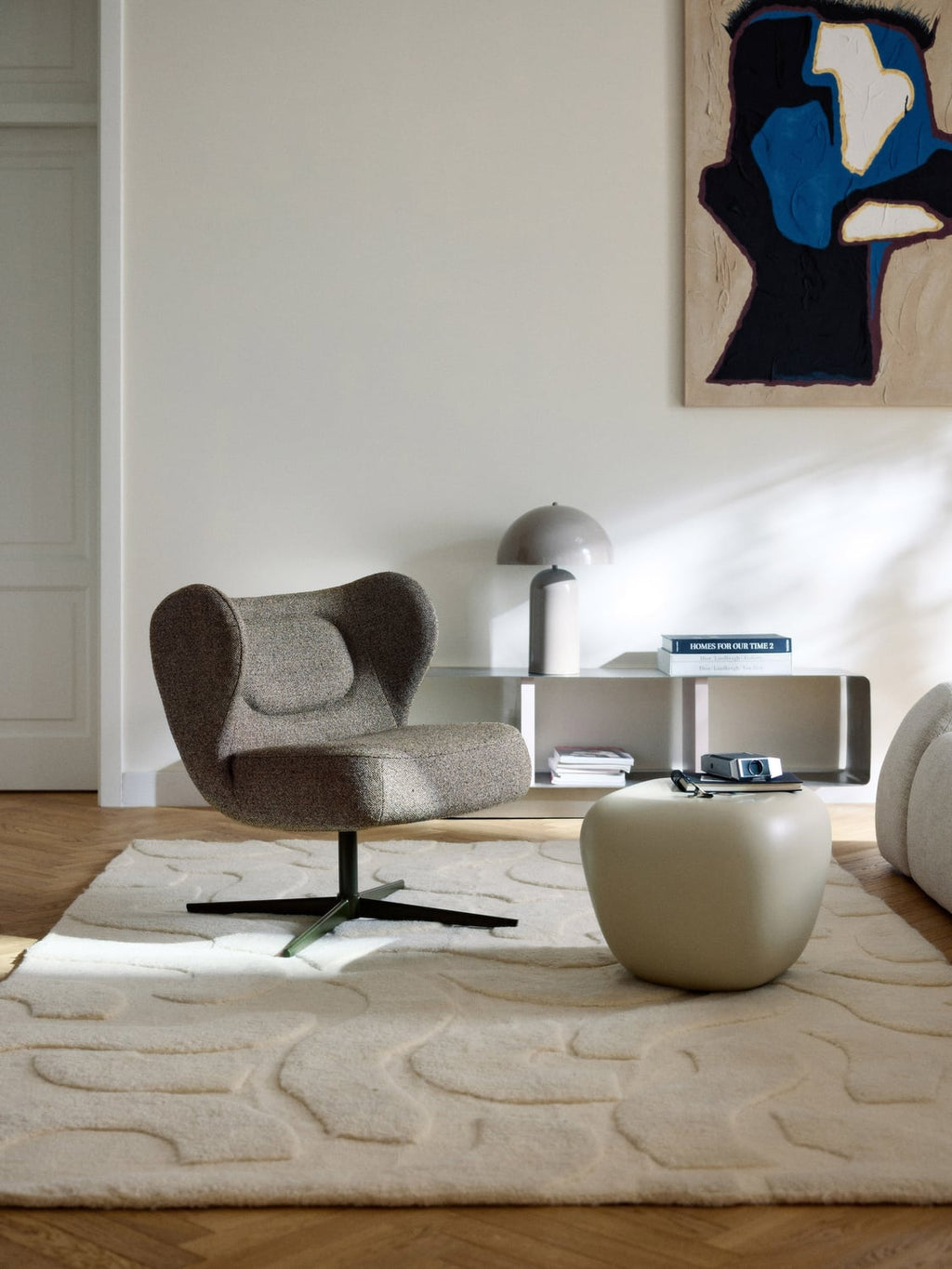 Ines Bouclé-Swivel Chair — Dark Grey