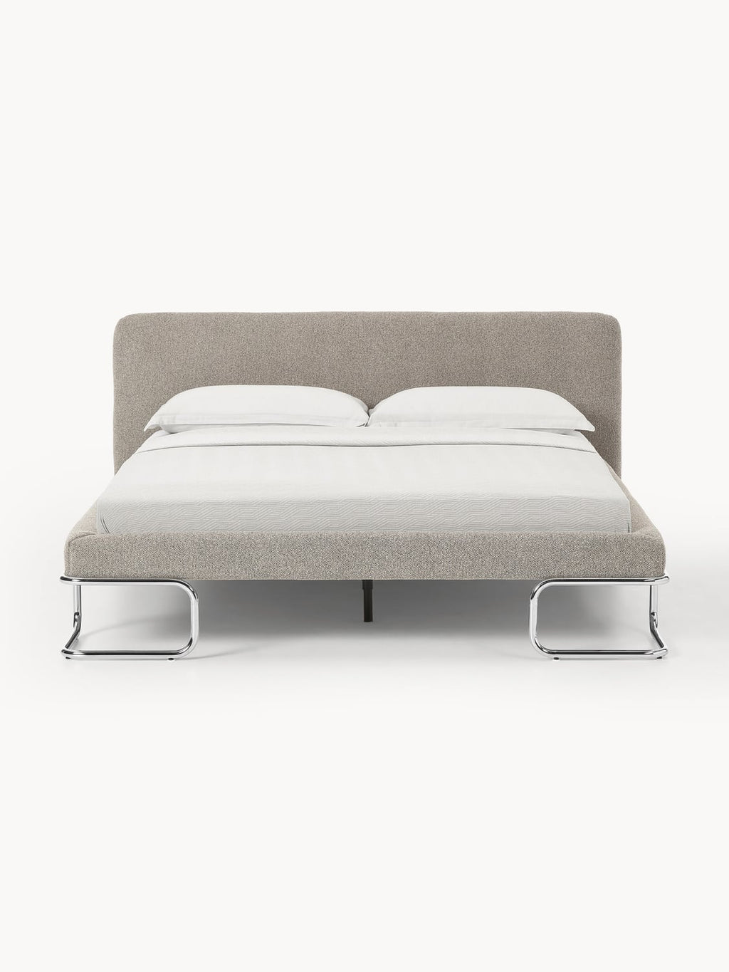 Olina Bouclé Upholstered Bed with Metal Legs — Light Grey