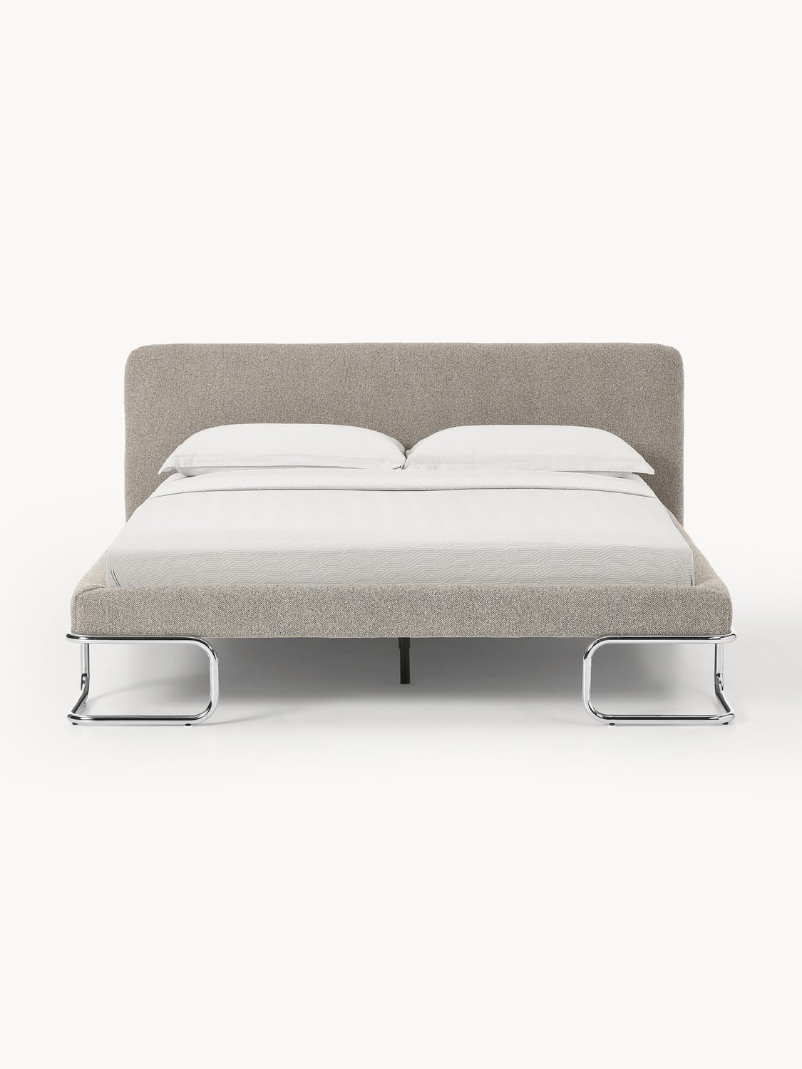 Olina Bouclé Upholstered Bed with Metal Legs — Light Grey