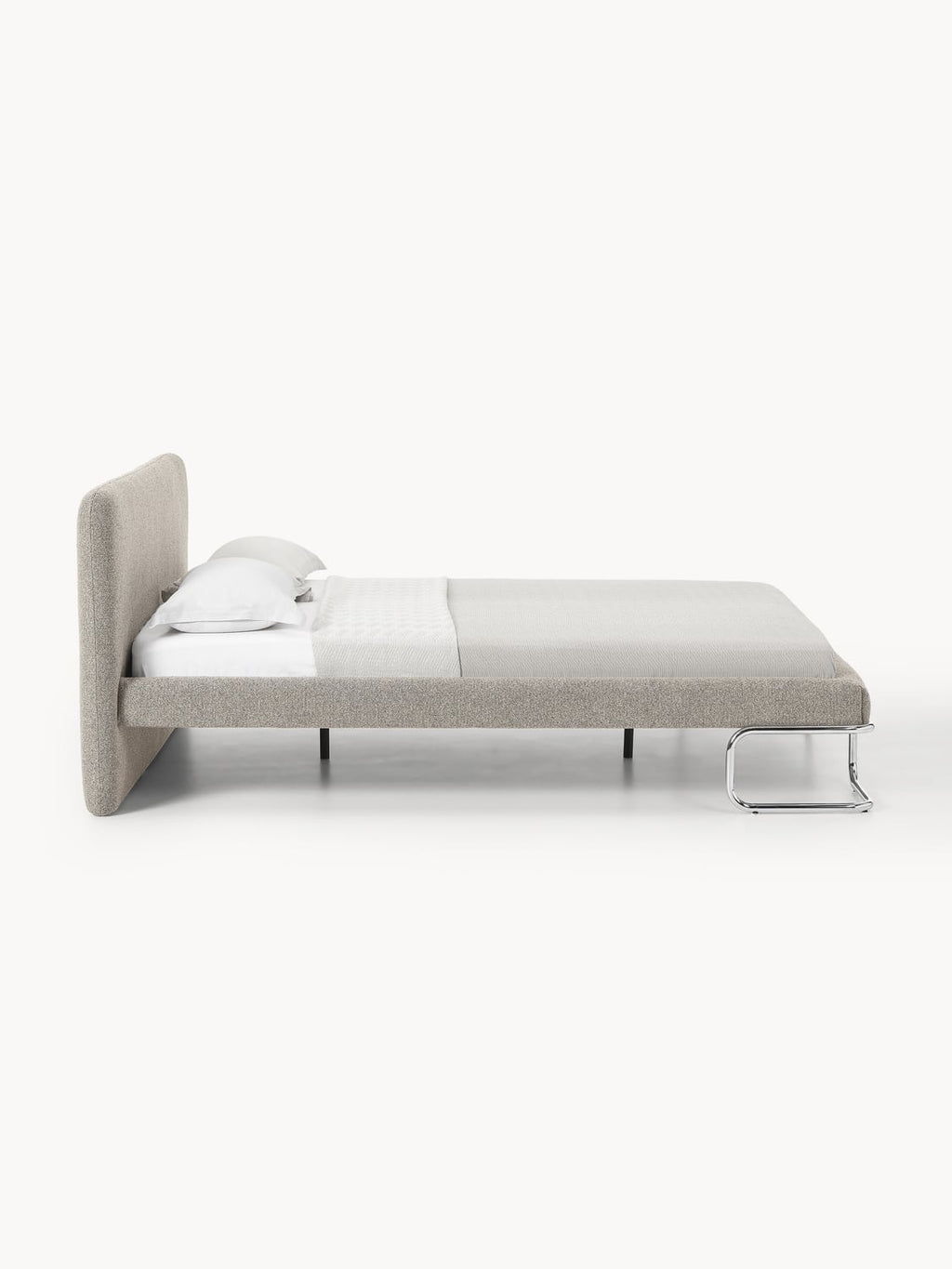 Olina Bouclé Upholstered Bed with Metal Legs — Light Grey