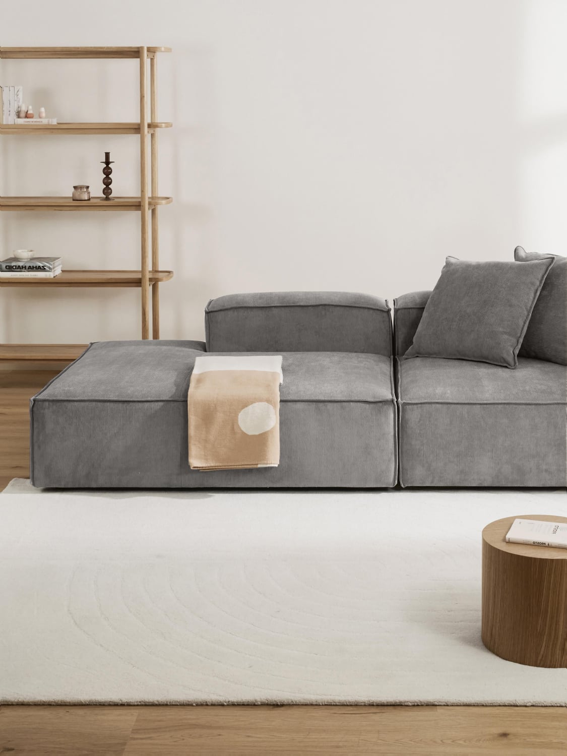 Lennon Ottoman Module in Corduroy — Warm Grey