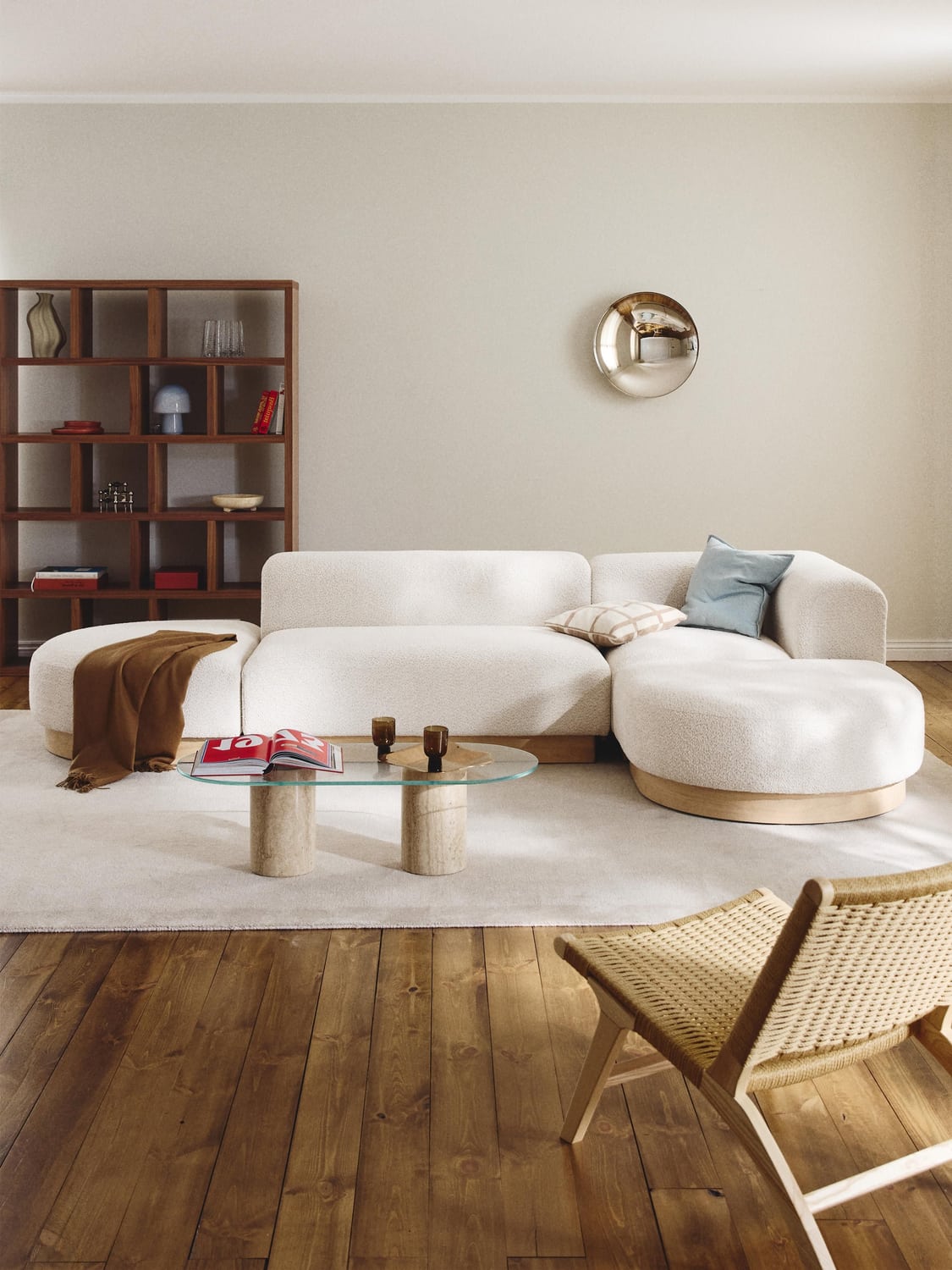 Natalie Modular Corner Sofa in Teddy Bouclé — Pearl Grey