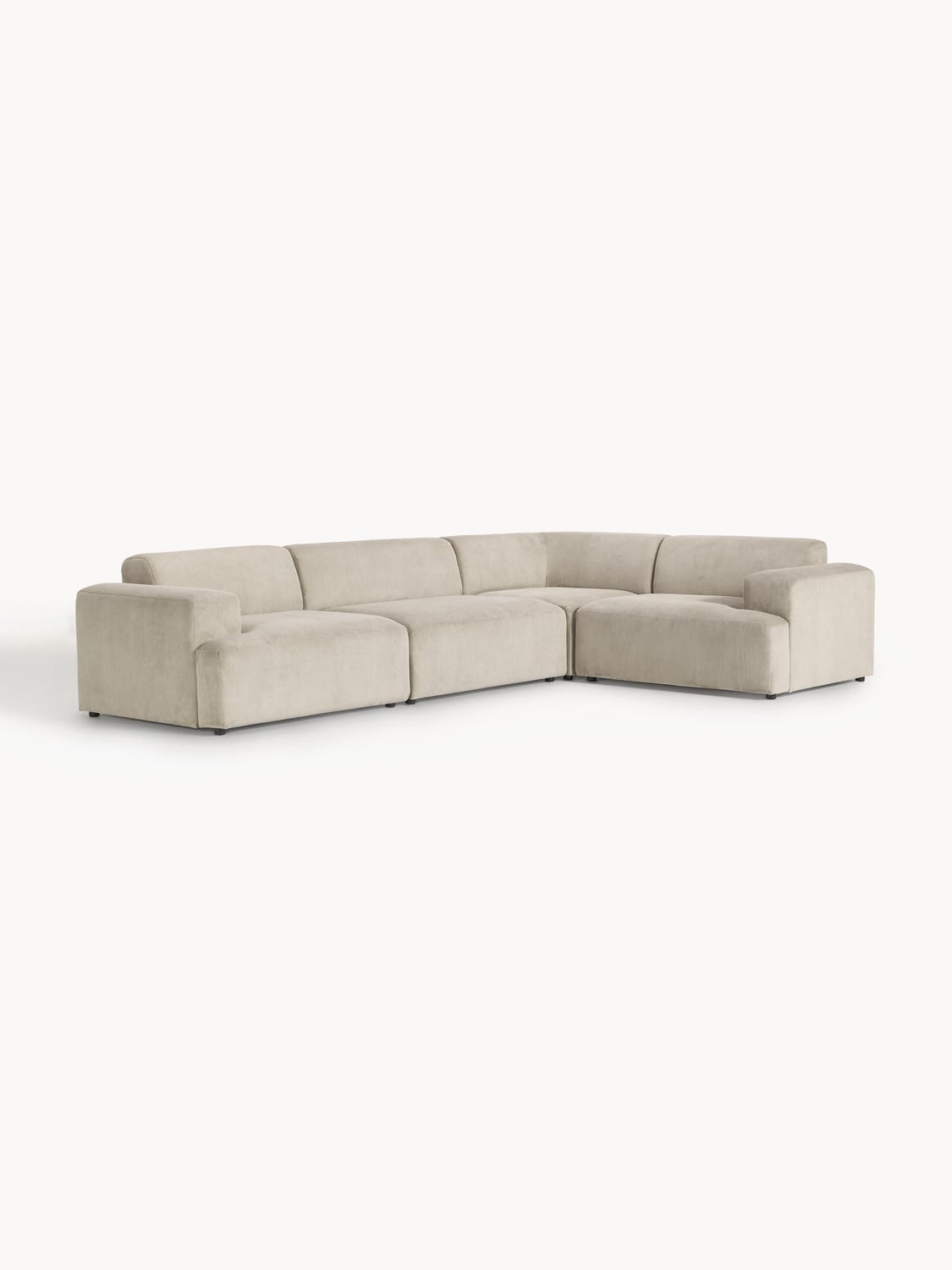 Melva Large Corduroy Corner Sofa (4-seater) — Light Grey