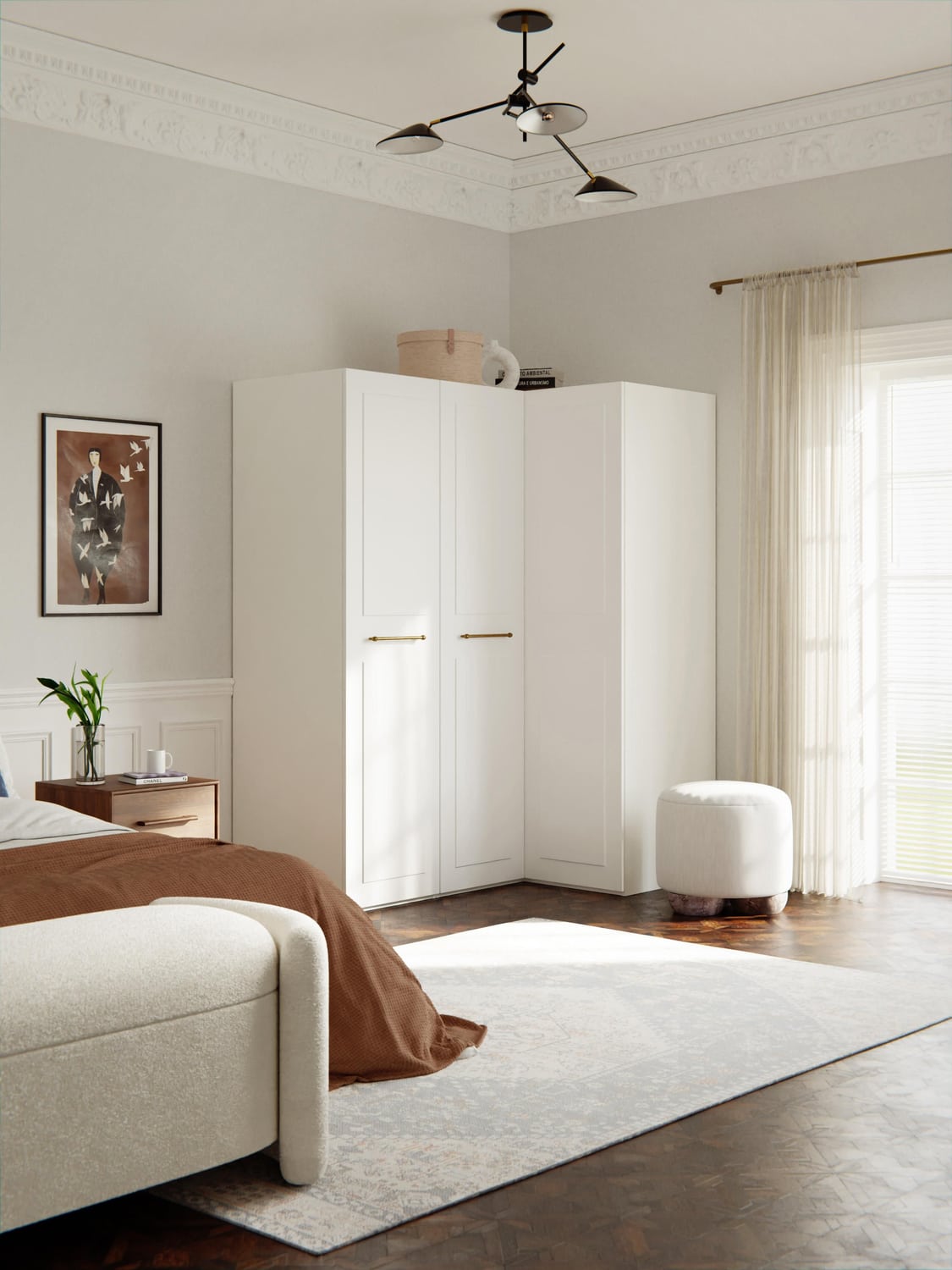 Charlotte Modular Corner Wardrobe, 165 cm Width, in various sizes — Off-White