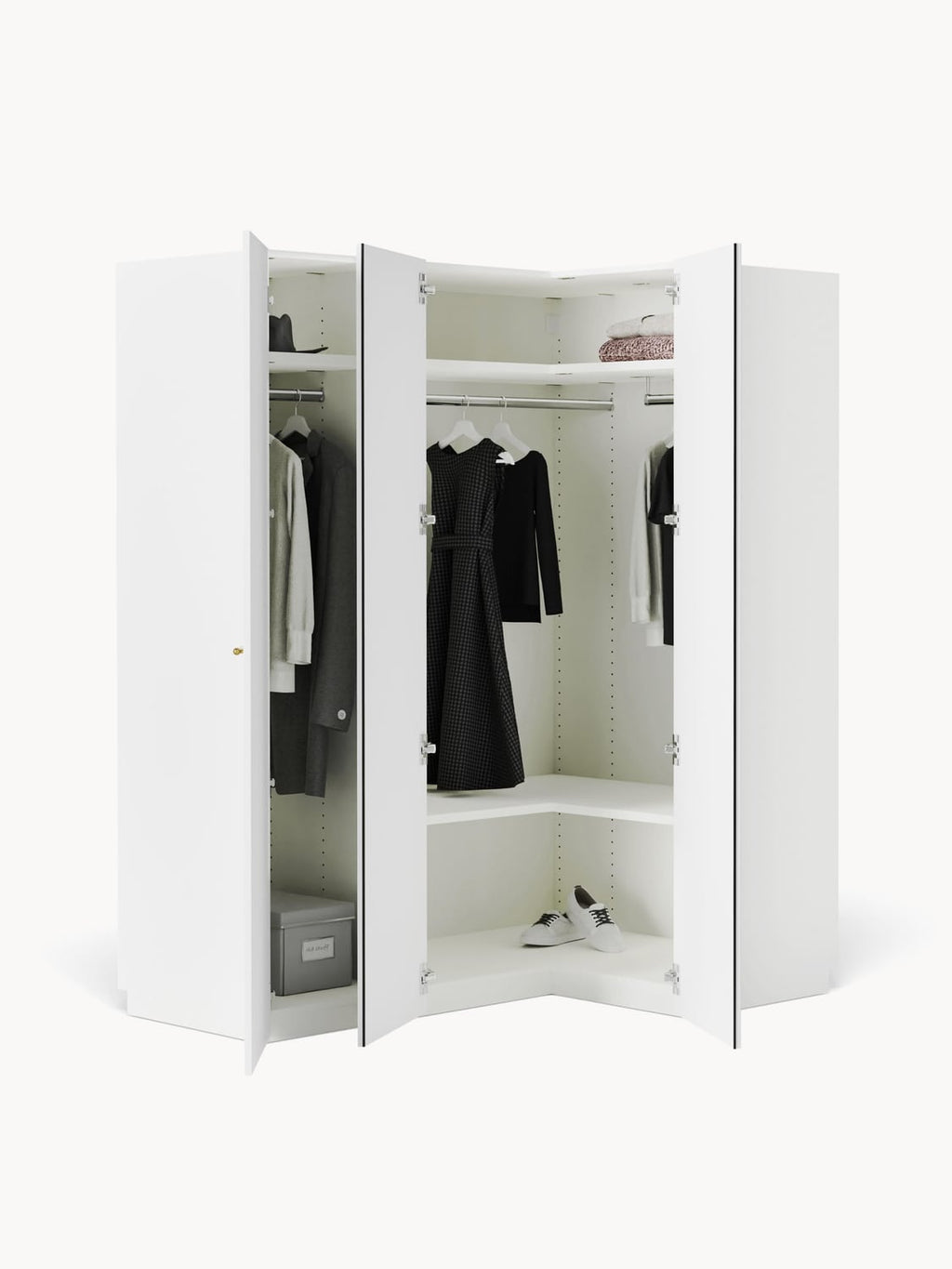 Charlotte Modular Corner Wardrobe, 165 cm Width, in various sizes — Off-White