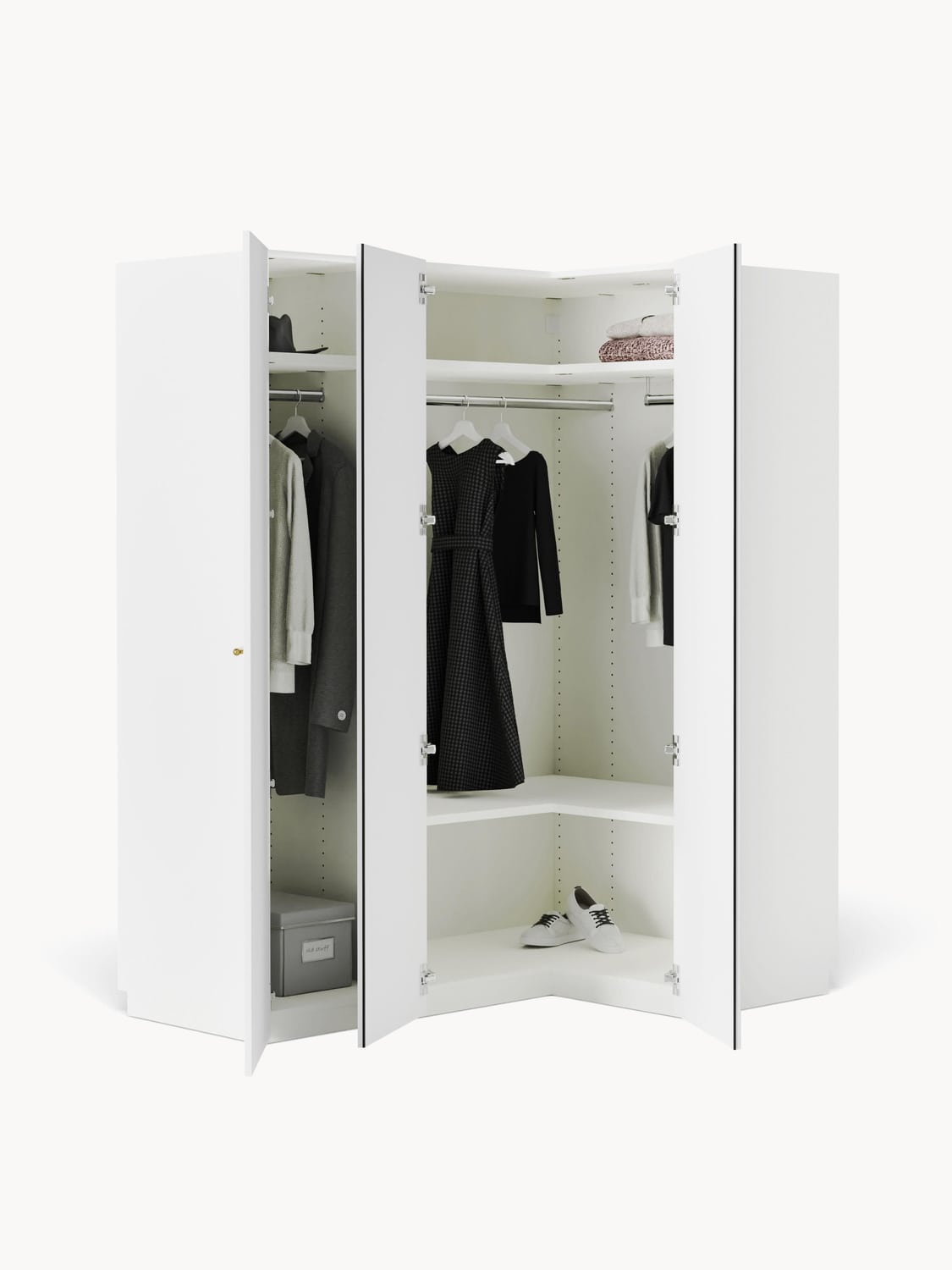 Charlotte Modular Corner Wardrobe, 165 cm Width, in various sizes — Off-White