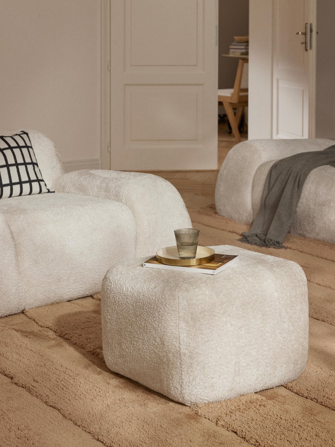 Wolke Sofa Ottoman in Teddy Bouclé — Off-White