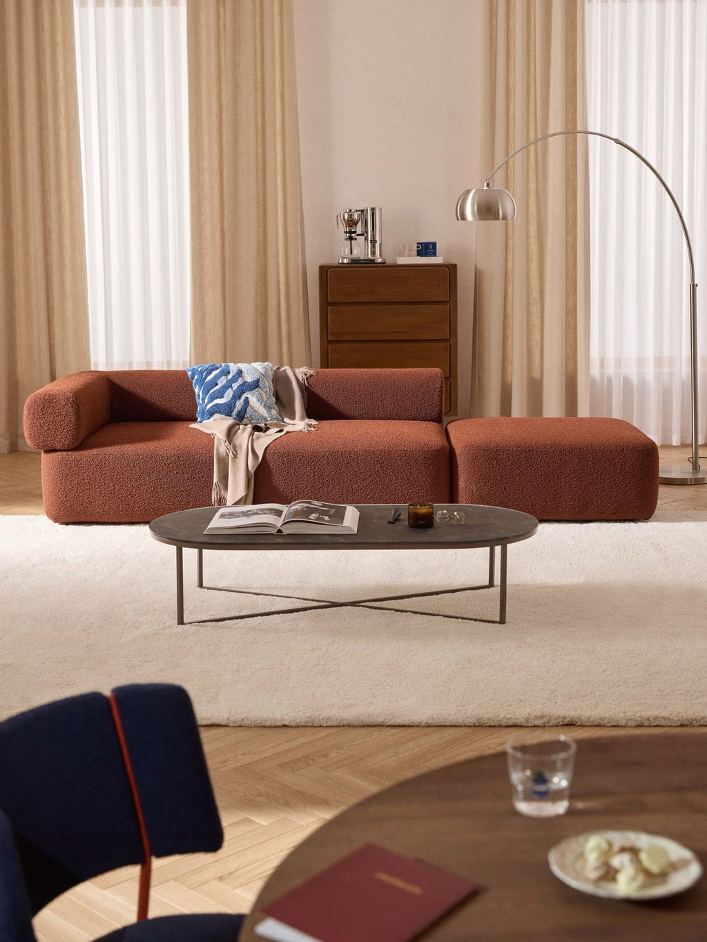 Anton Modular Bouclé-Ottoman — Chocolate