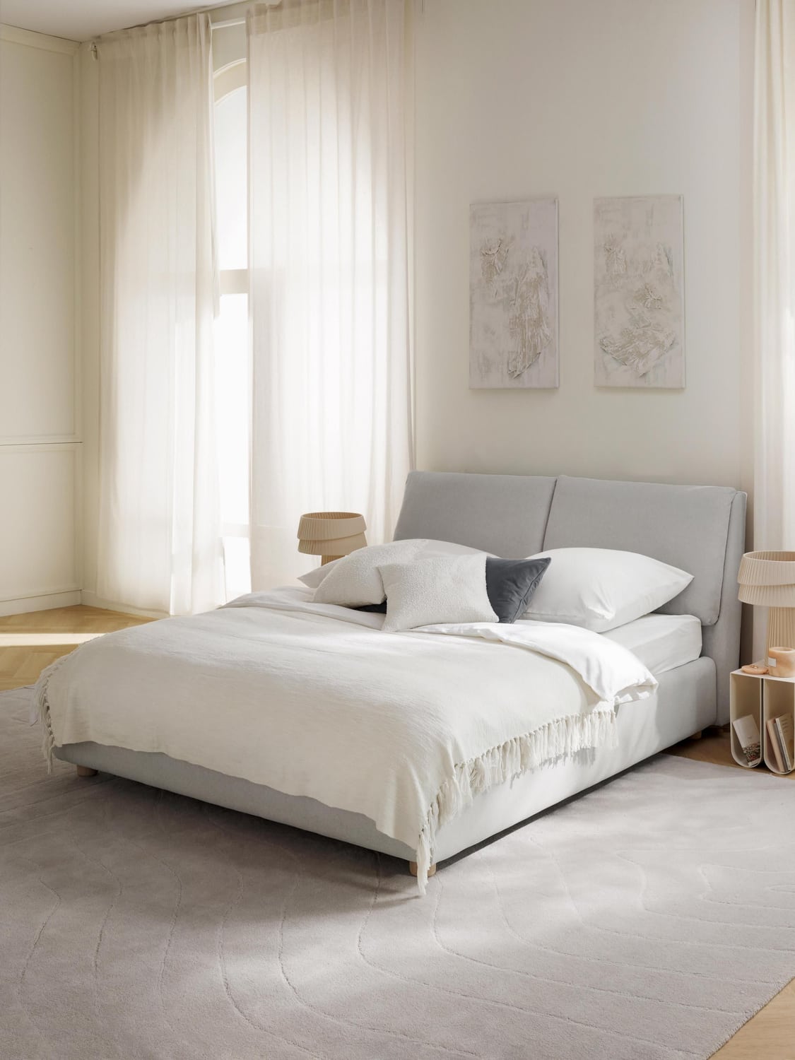 Laura Upholstered Bed — Pearl Grey