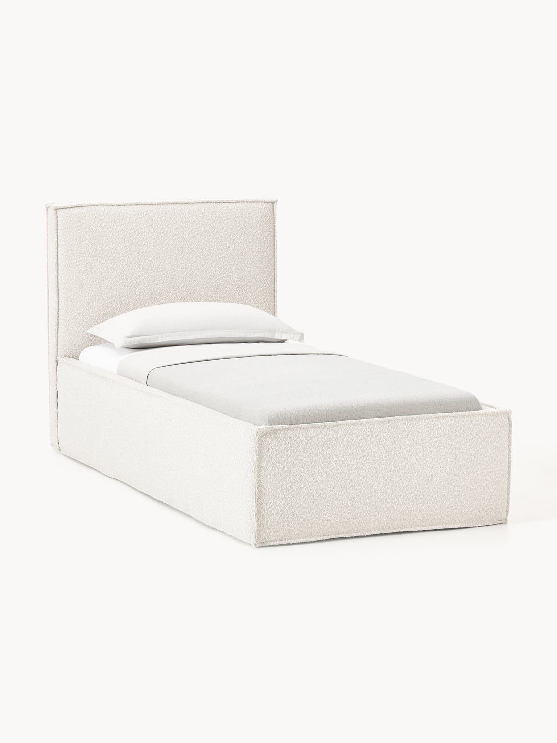 Dream Bouclé-Single Bed with Storage — Off-White