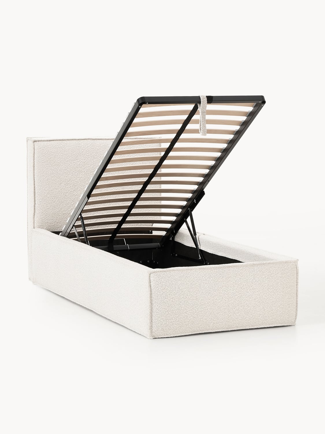 Dream Bouclé-Single Bed with Storage — Off-White
