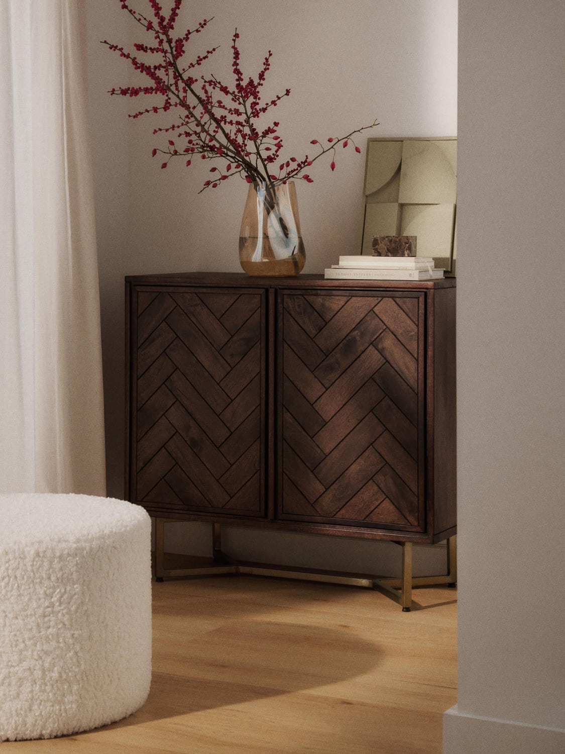 Luca Sideboard in Mango Wood with Herringbone Pattern — Anthracite