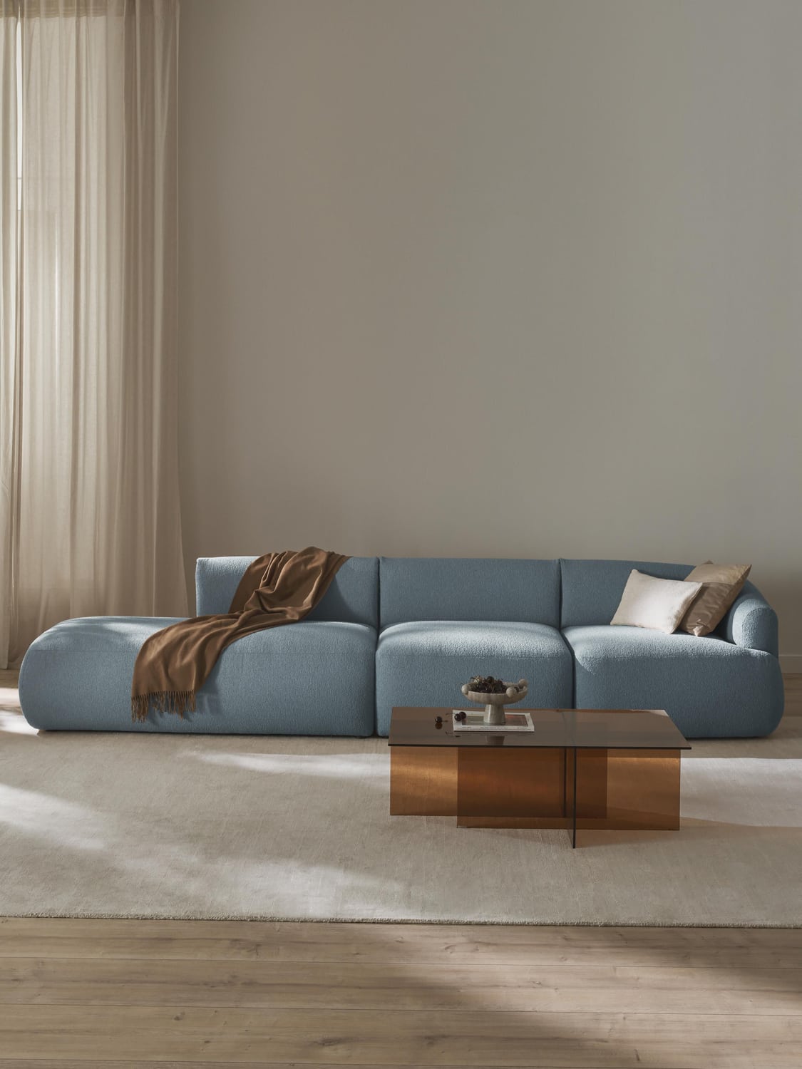 Sofia Modular Bouclé-Chaise (2-seater) — Grey