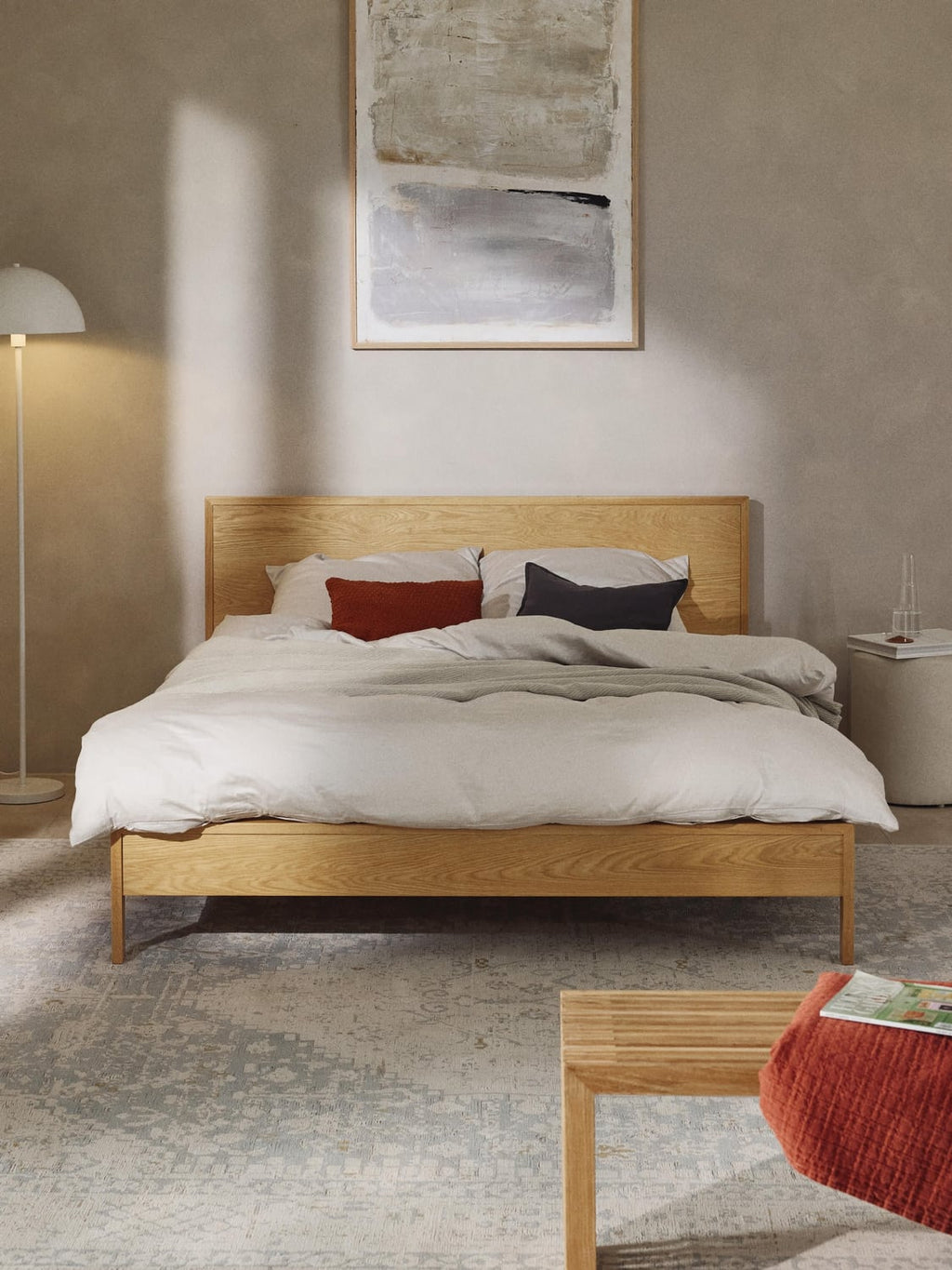 Tammy Wooden Bed with Headboard — Sand
