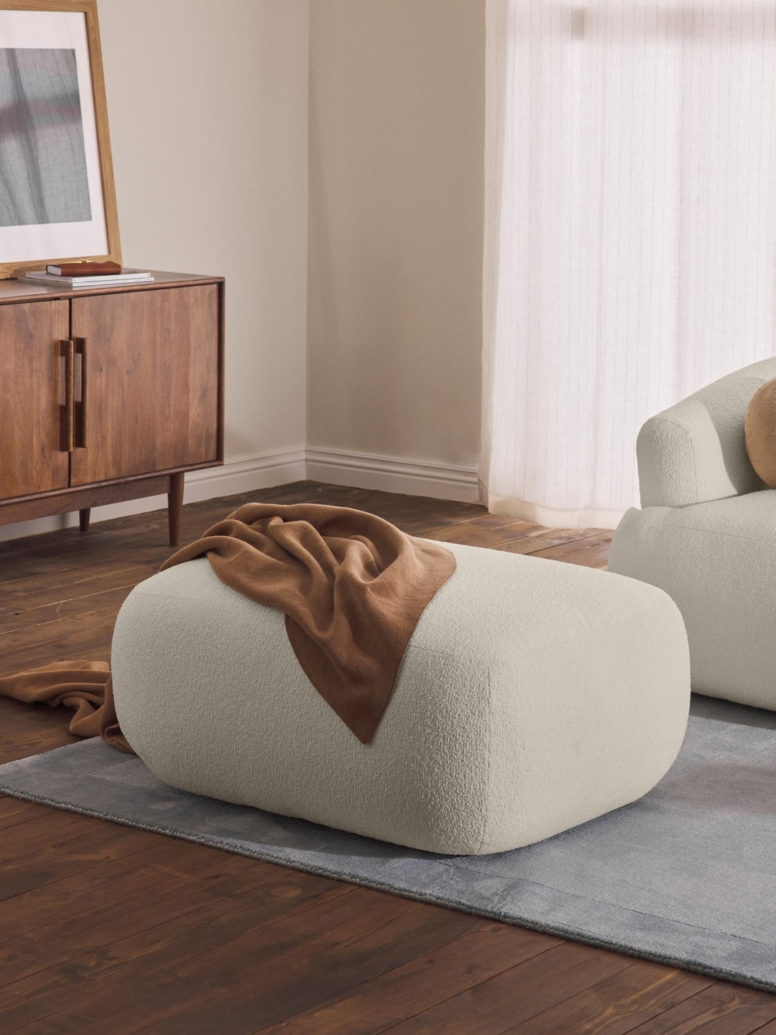 Sofia Bouclé Ottoman — Ivory