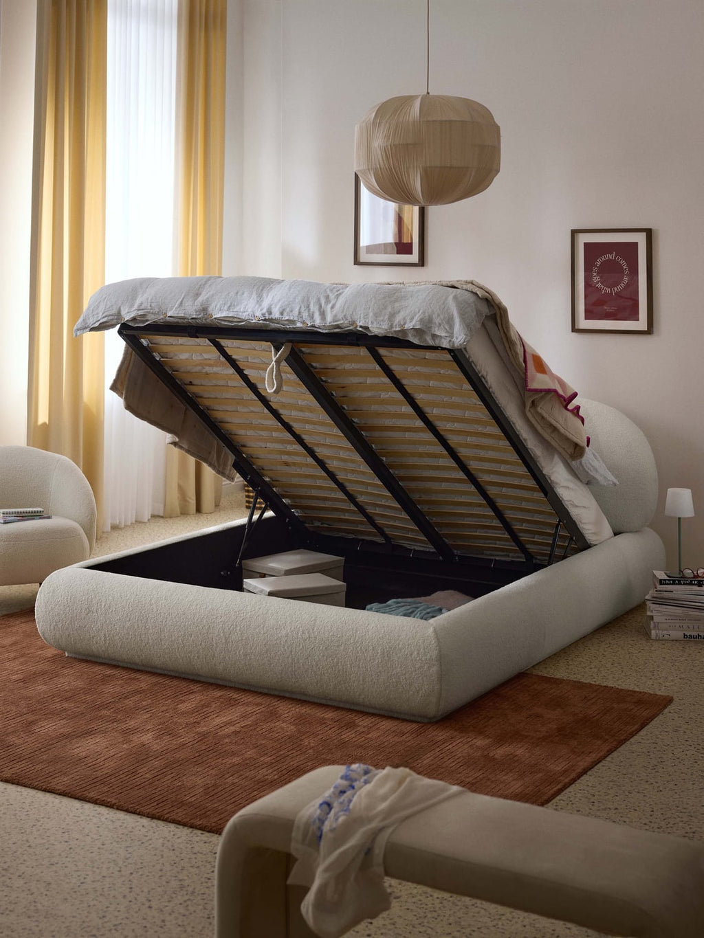 Alba Teddy-Upholstered Bed with Storage