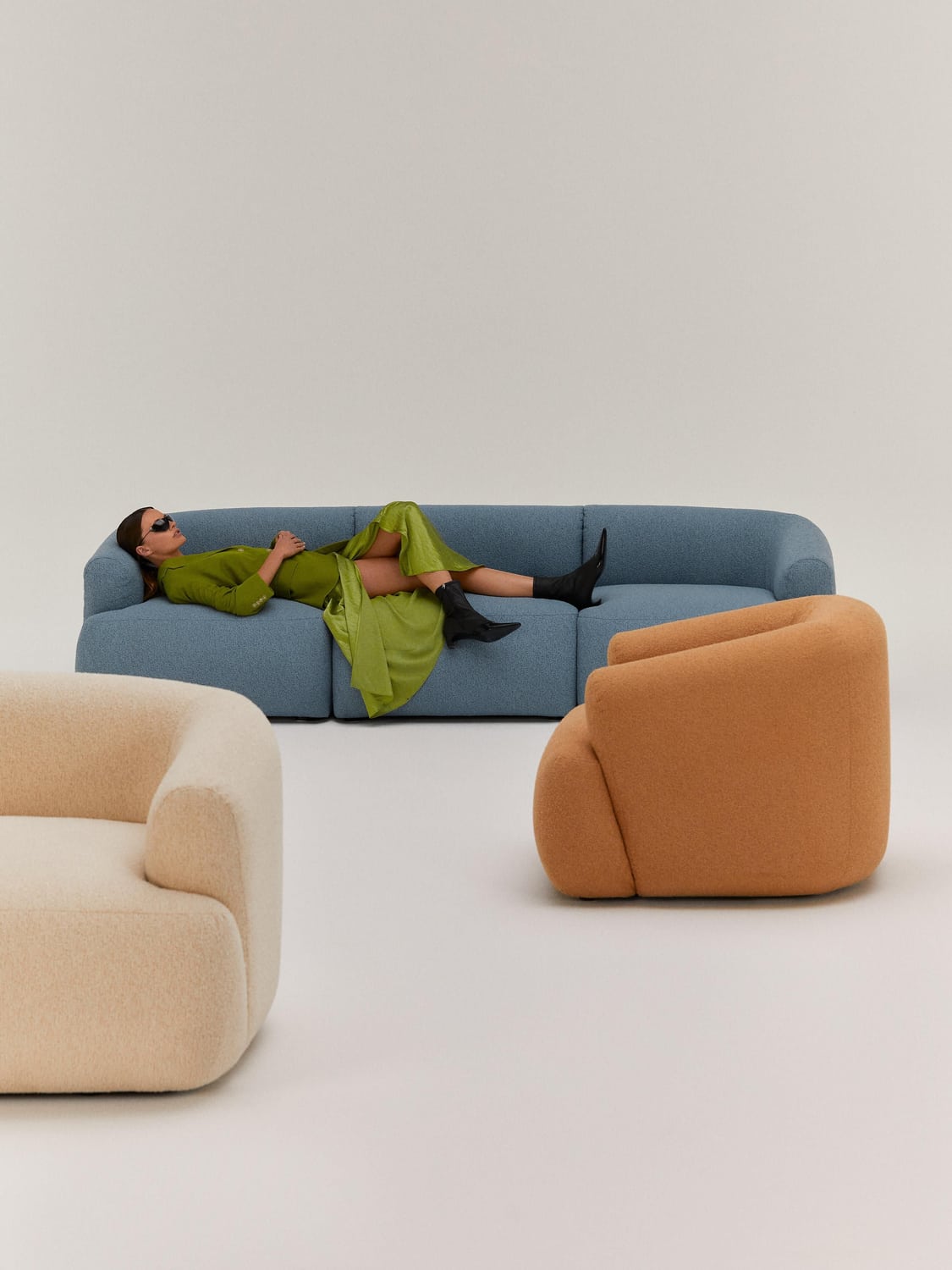 Sofia Modular Bouclé Sofa (3-seater) — Grey