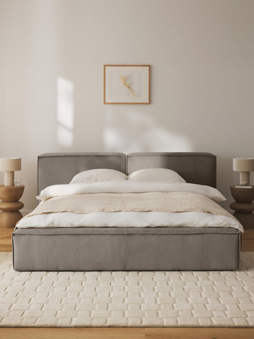 Lennon Upholstered Bed in Corduroy — Warm Grey