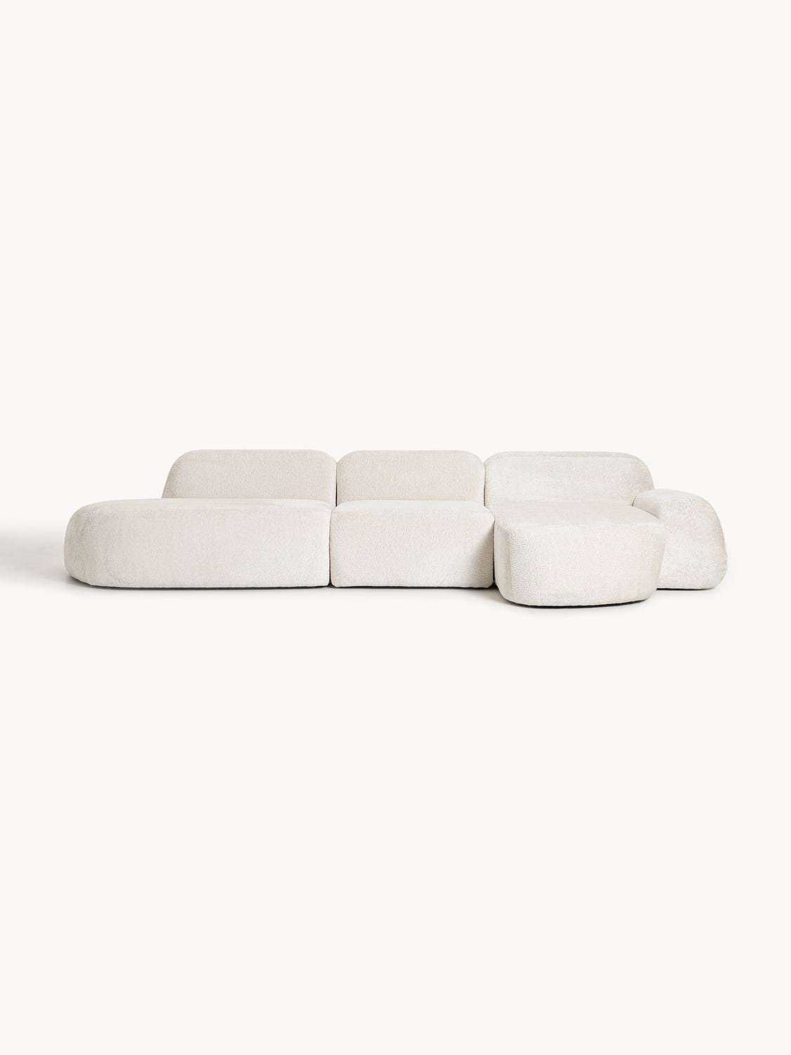 Wolke Modular Teddy Bouclé Corner Sofa (4-seater) with Chaise Longue — Ivory
