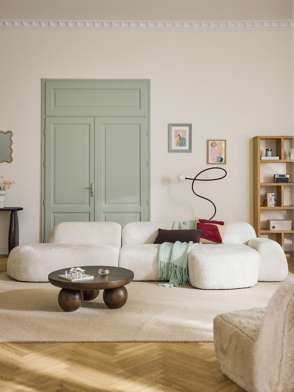 Wolke Modular Teddy Bouclé Corner Sofa (4-seater) with Chaise Longue — Ivory