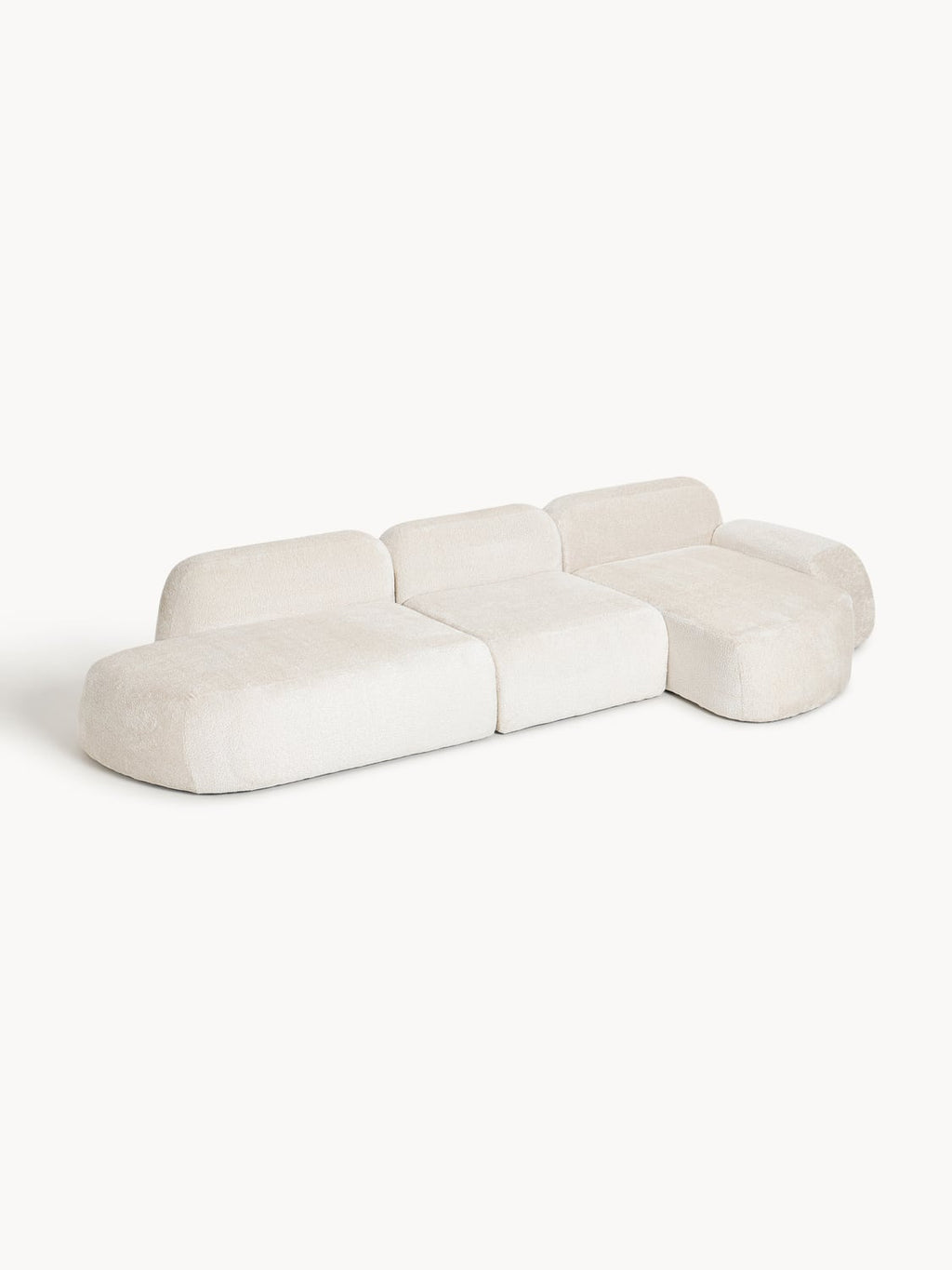 Wolke Modular Teddy Bouclé Corner Sofa (4-seater) with Chaise Longue — Ivory
