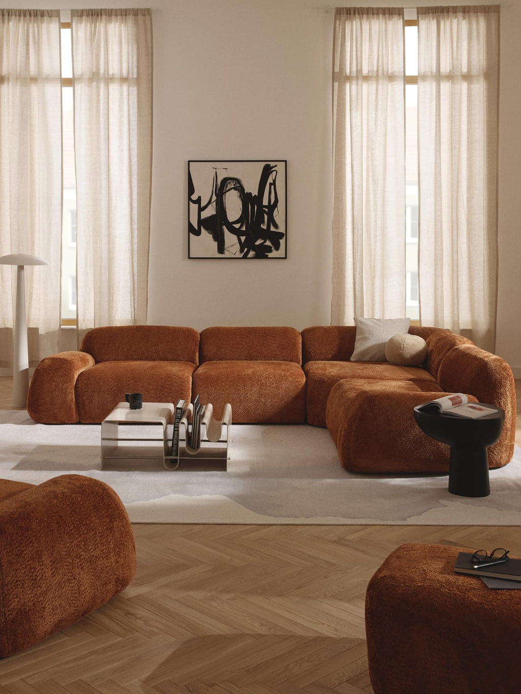Wolke Modular Teddy Bouclé Corner Sofa (4-seater) — Terracotta