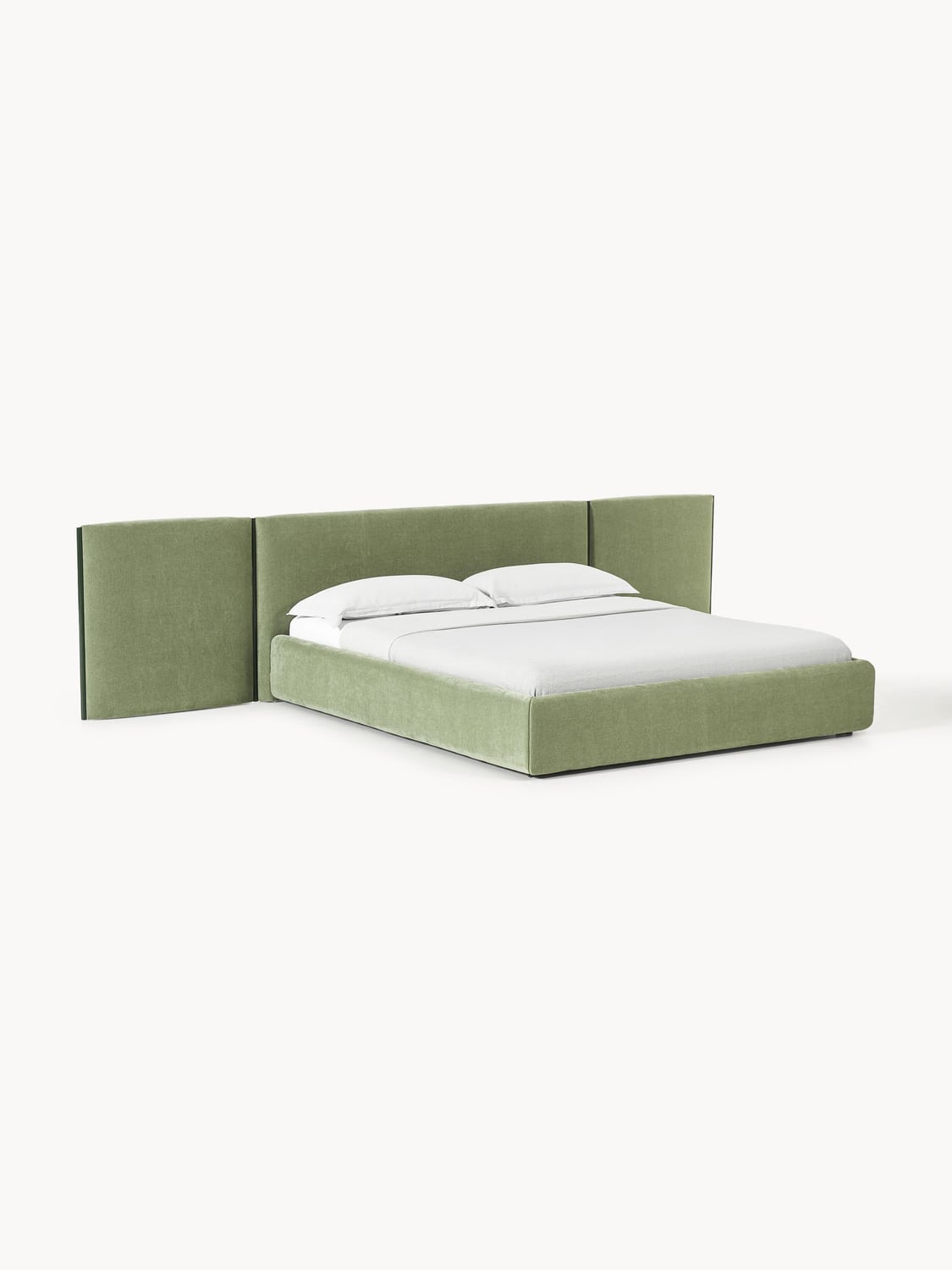 Otis Upholstered Bed with Folding Headboard — Sage