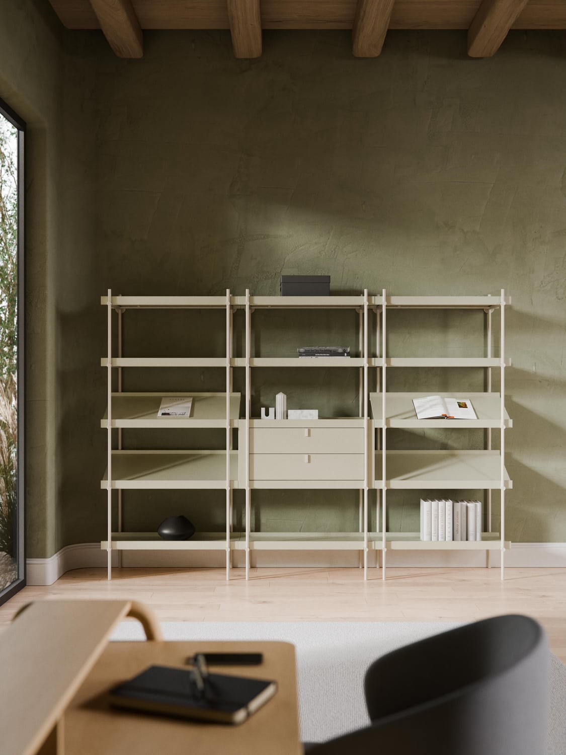 Rio Tall Shelving Unit with Sloped Shelves — Light Grey