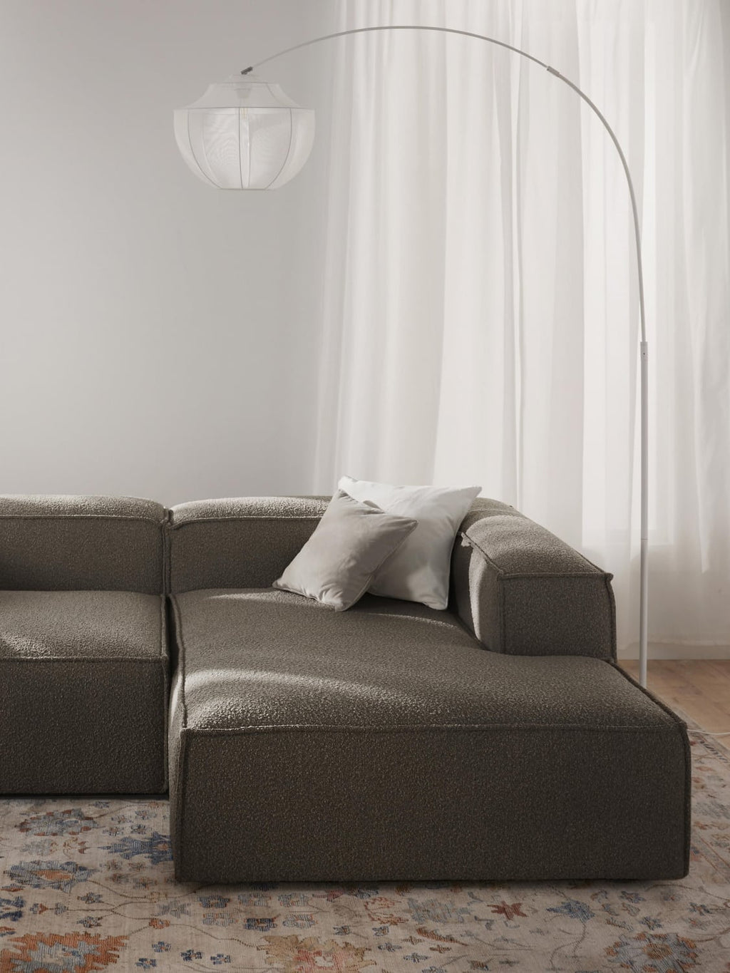 Lennon Ottoman Corner Module in Bouclé — Dark Grey