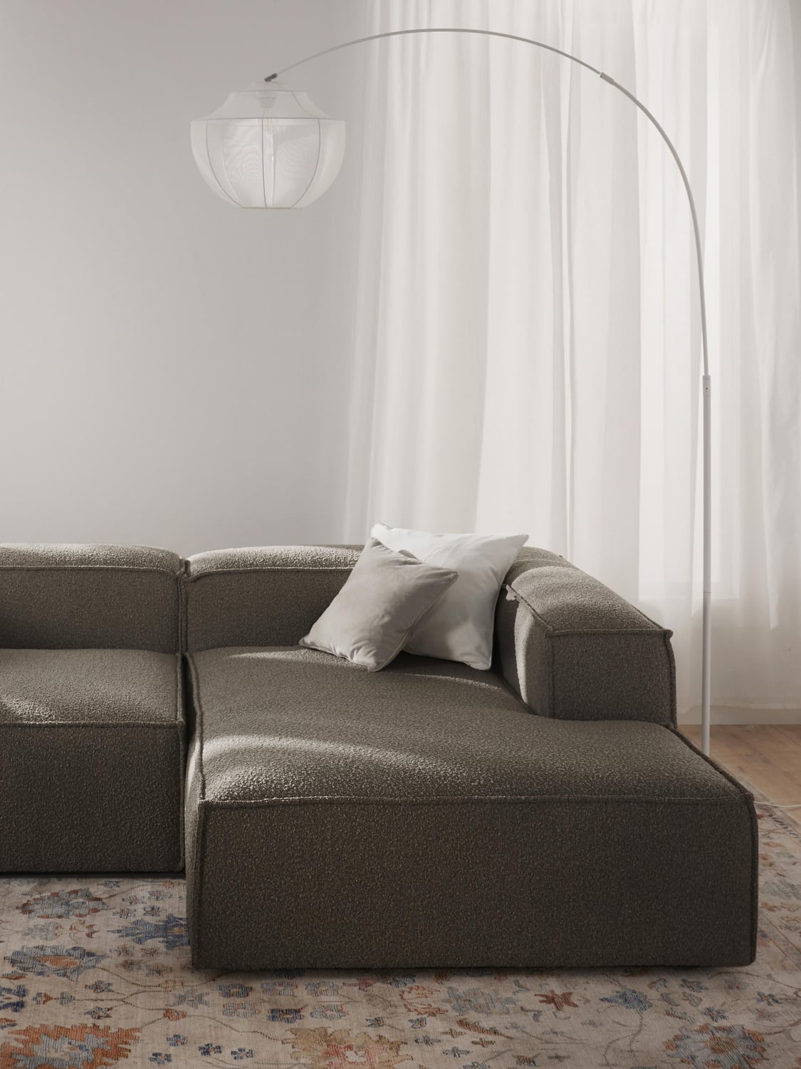 Lennon Ottoman Corner Module in Bouclé — Dark Grey