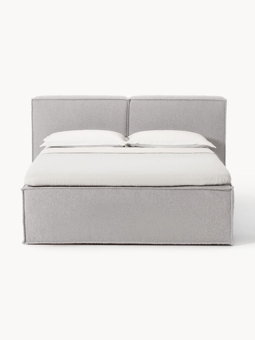 Lennon Bouclé-Box-Spring Bed — Light Grey