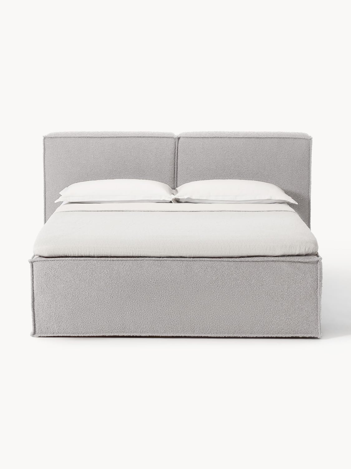 Lennon Bouclé-Box-Spring Bed — Light Grey