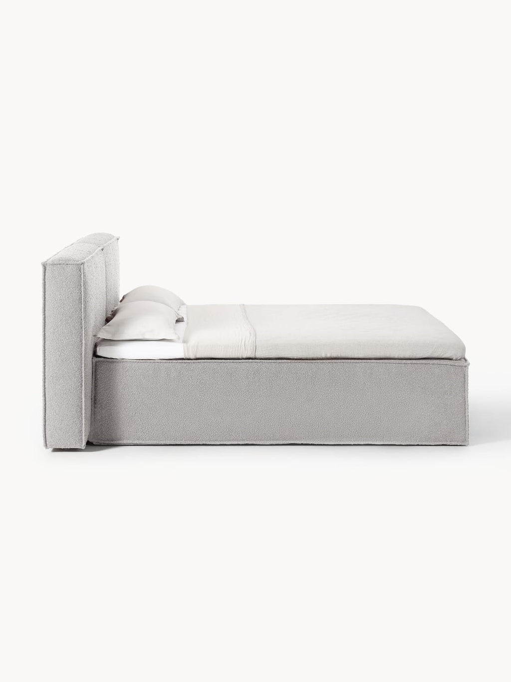 Lennon Bouclé-Box-Spring Bed — Light Grey
