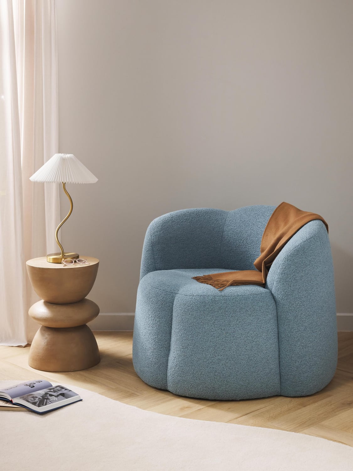 Fleur Bouclé Lounge Chair — Grey