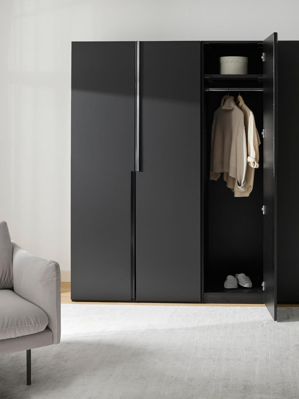 Leon Modular Hinged-Door Wardrobe, 50 cm Width, in various sizes — Charcoal