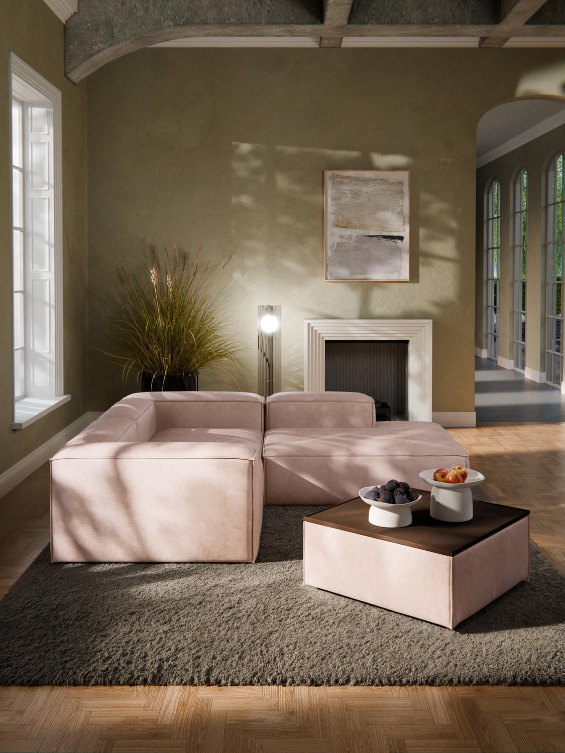 Lennon Sofa Ottoman in Linen Blend with Storage — Greige