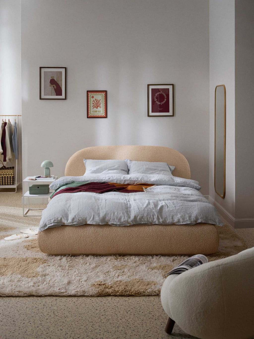 Alba Bouclé Upholstered Bed — Blush
