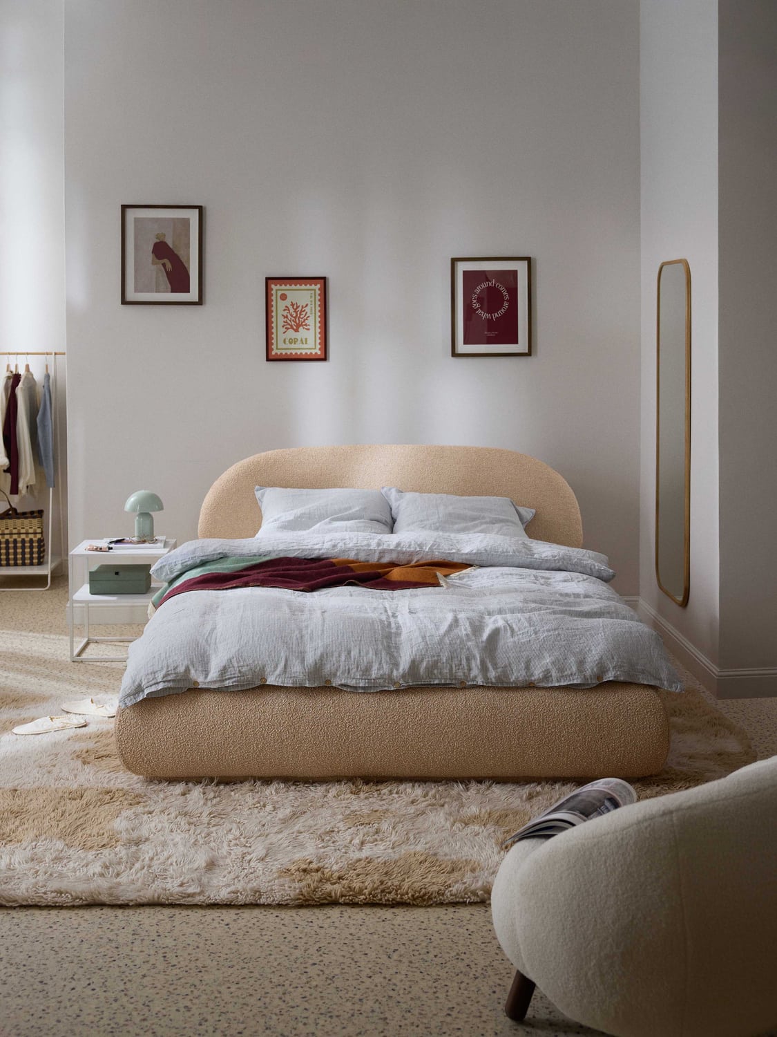 Alba Bouclé Upholstered Bed — Blush