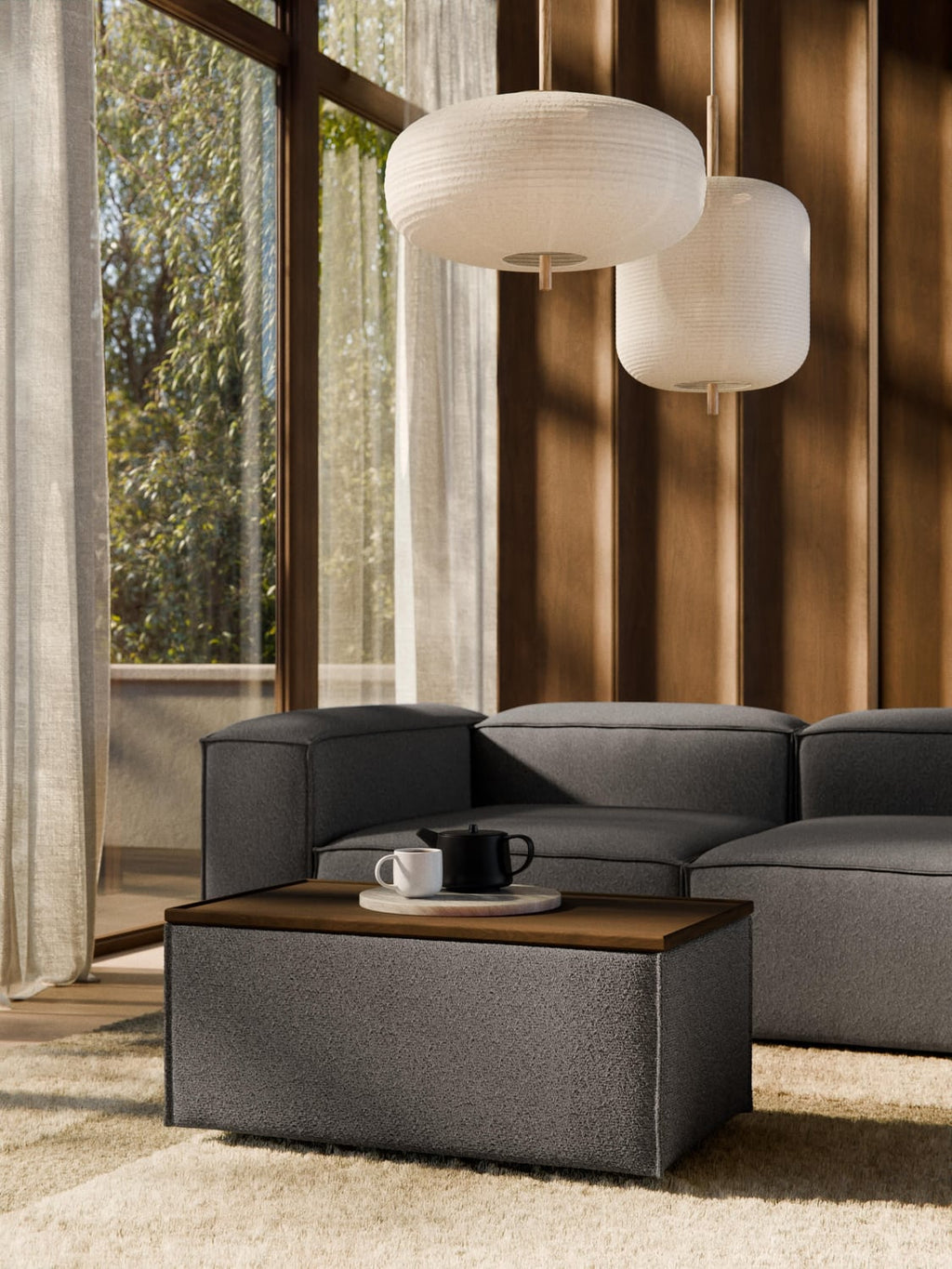 Lennon Sofa Ottoman in Bouclé with Storage — Dark Grey