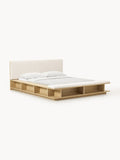Clark Wood-Bed Frame with Bench and Side Shelves — Oatmeal