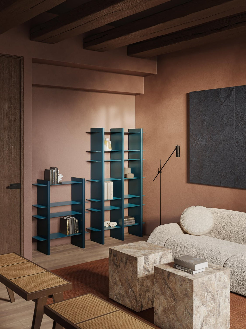 Rami Tall Shelving Unit with Metal Elements — Petrol