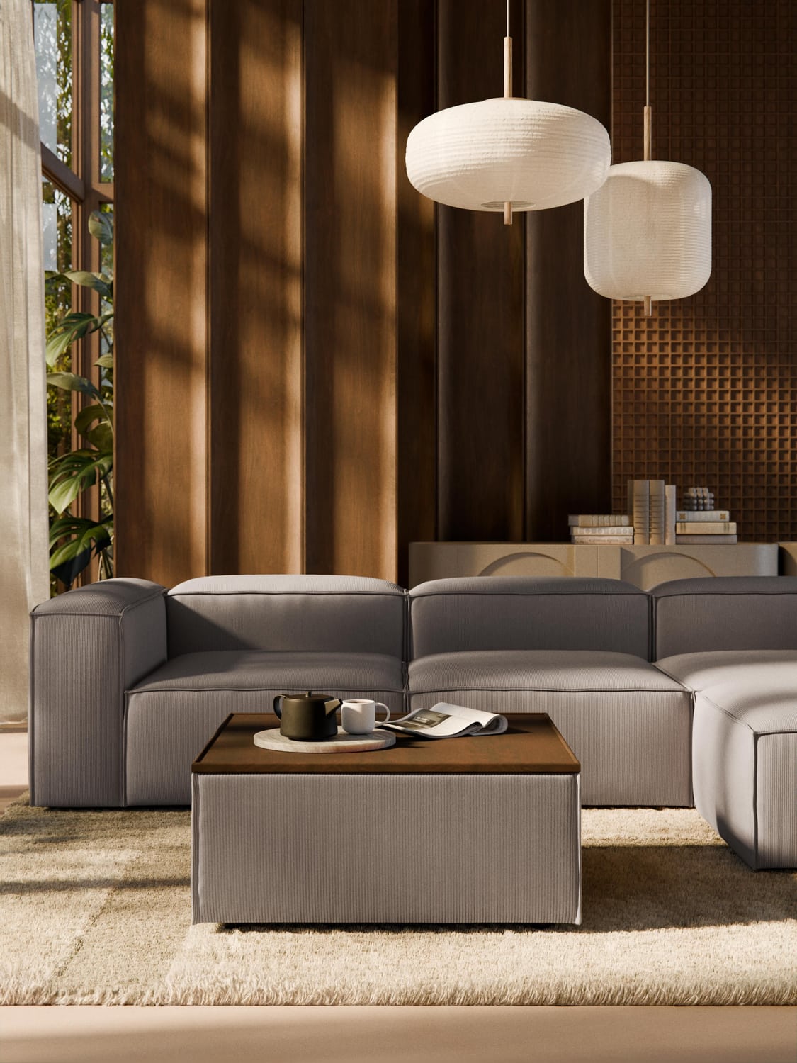 Lennon Sofa Ottoman in Corduroy with Storage — Slate Grey