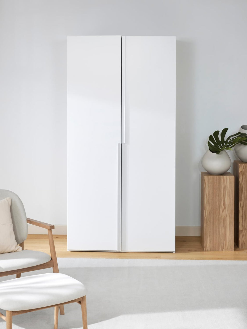 Leon Modular Hinged-Door Wardrobe, 100 cm Width, in various sizes — Off-White