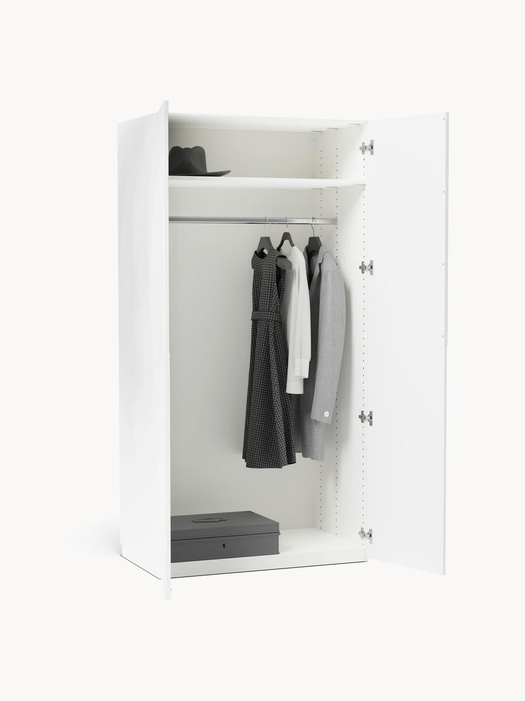 Leon Modular Hinged-Door Wardrobe, 100 cm Width, in various sizes — Off-White