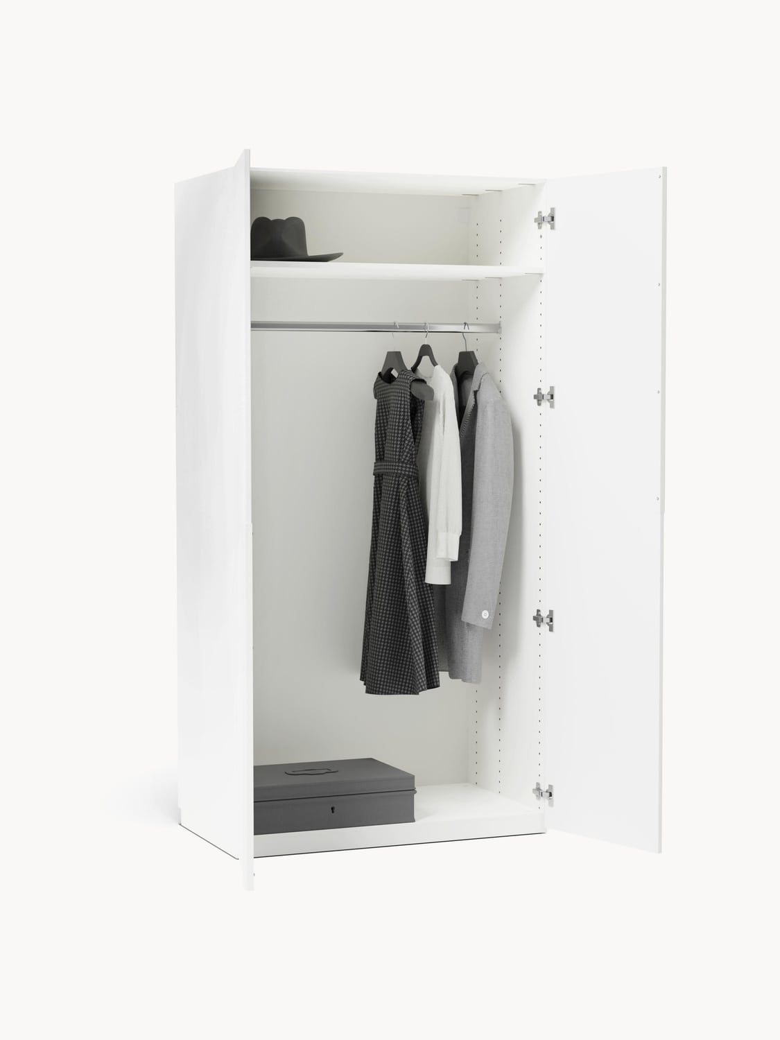 Leon Modular Hinged-Door Wardrobe, 100 cm Width, in various sizes — Off-White