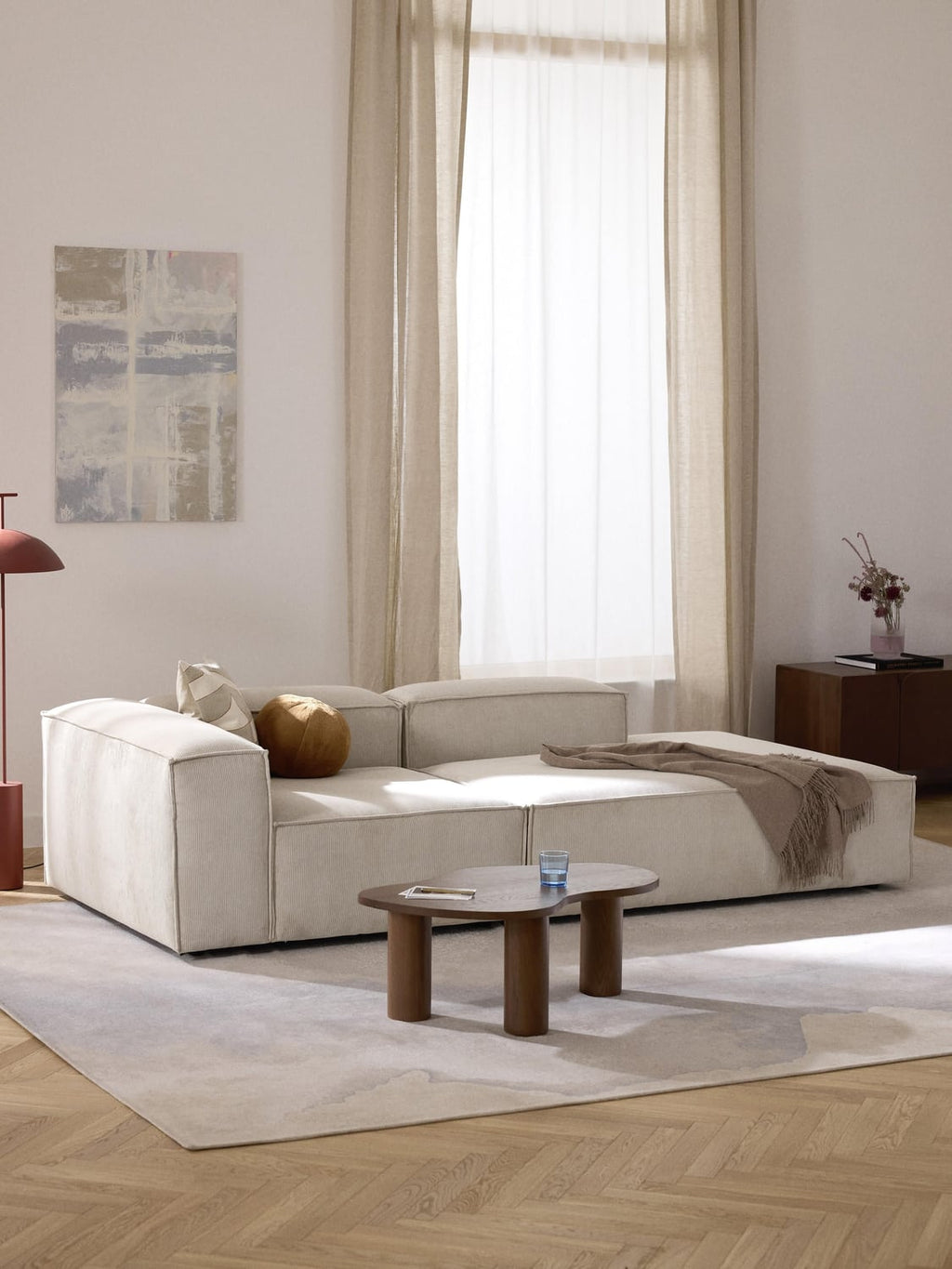 Lennon Ottoman Module in Corduroy — Light Grey